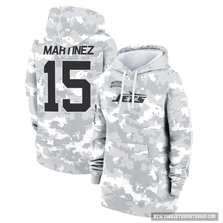 Women's ＃15 Adrian Martinez New York Jets Arctic Camo 2024 Salute to Service Club Fleece Pullover Hoodie