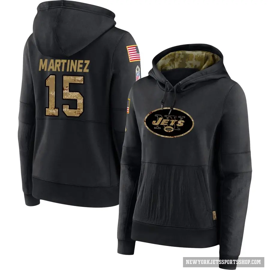 Women's ＃15 Adrian Martinez New York Jets Black 2020 Salute to Service Sideline Performance Pullover Hoodie
