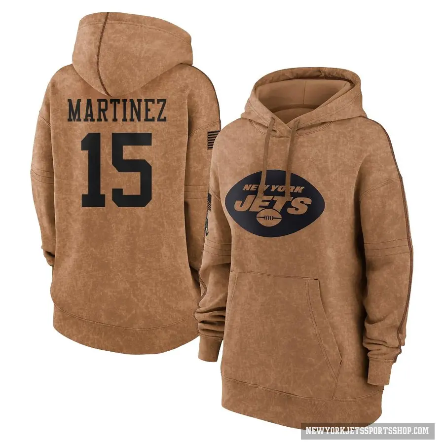 Women's ＃15 Adrian Martinez New York Jets Brown 2023 Salute To Service Pullover Hoodie