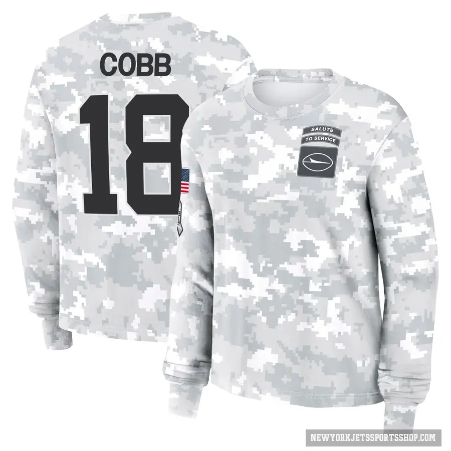 Women's ＃18 Randall Cobb New York Jets Camo Arctic 2024 Salute to Service Long Sleeve T-Shirt