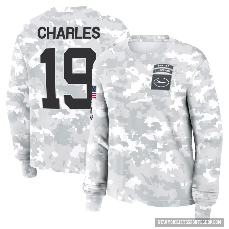 Women's ＃19 Irvin Charles New York Jets Camo Arctic 2024 Salute to Service Long Sleeve T-Shirt