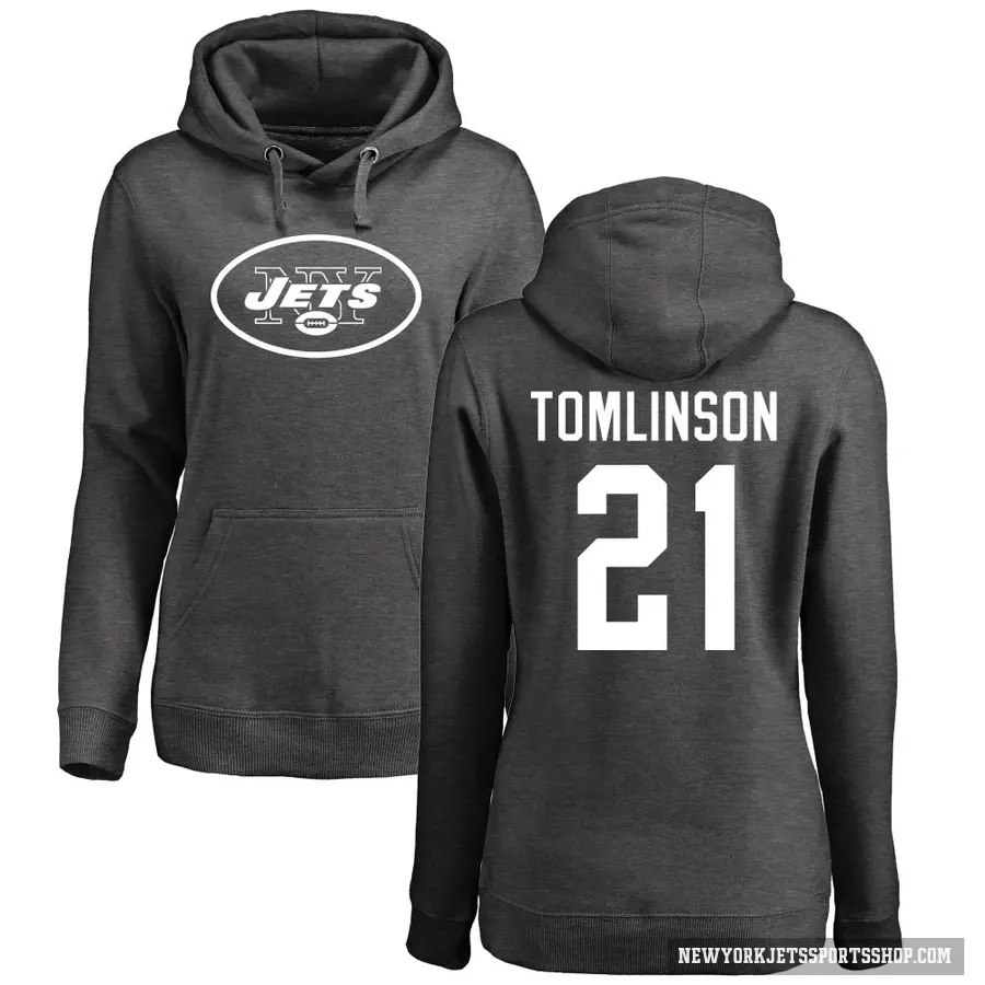 Women's ＃21 LaDainian Tomlinson New York Jets Pro Line by Branded Ash One Color Pullover Hoodie