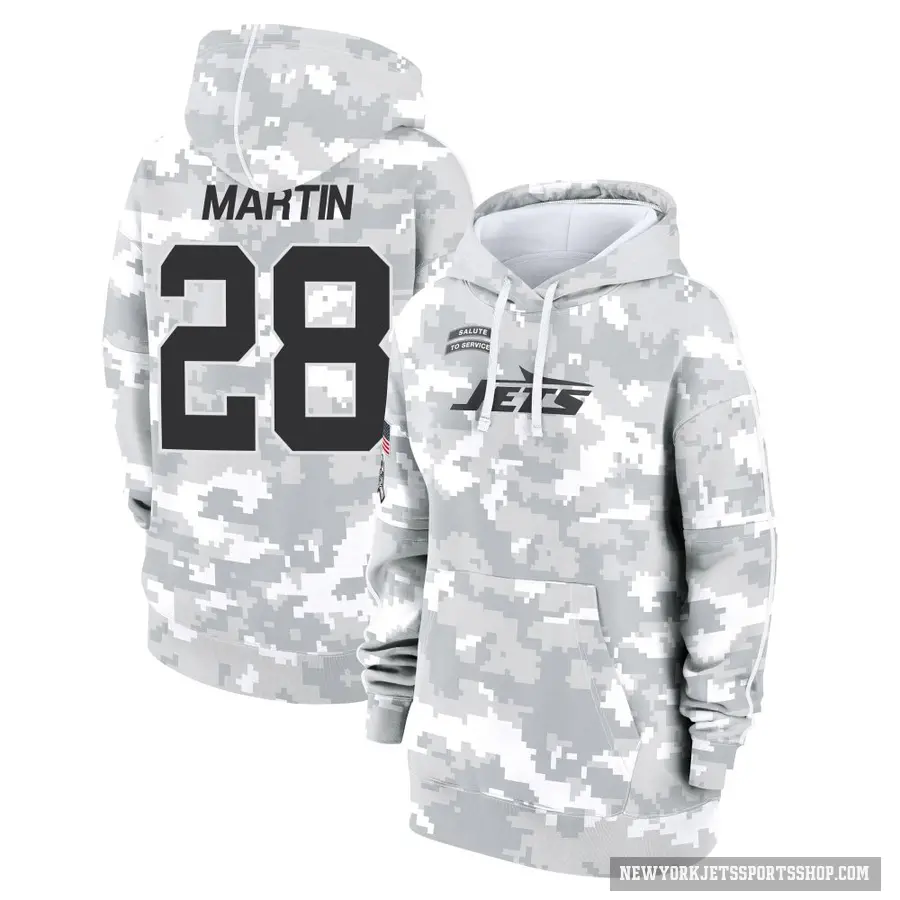 Women's ＃28 Curtis Martin New York Jets Arctic Camo 2024 Salute to Service Club Fleece Pullover Hoodie