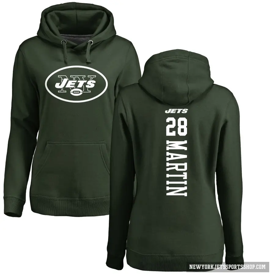 Women's ＃28 Curtis Martin New York Jets Green Pro Line Backer Pullover Hoodie