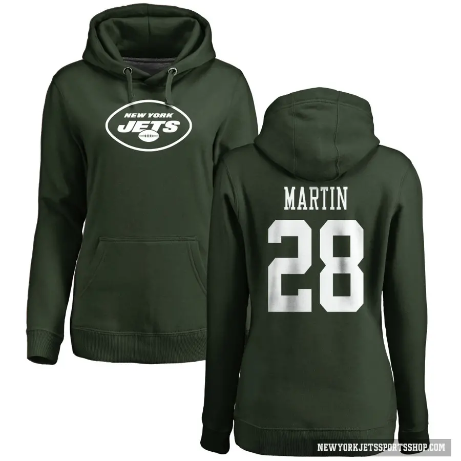 Women's ＃28 Curtis Martin New York Jets Green Pro Line Logo Pullover Hoodie