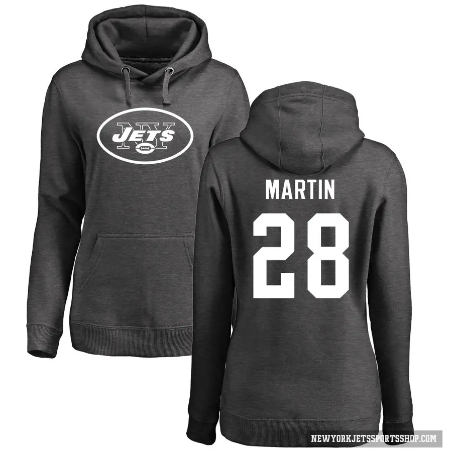 Women's ＃28 Curtis Martin New York Jets Pro Line by Branded Ash One Color Pullover Hoodie