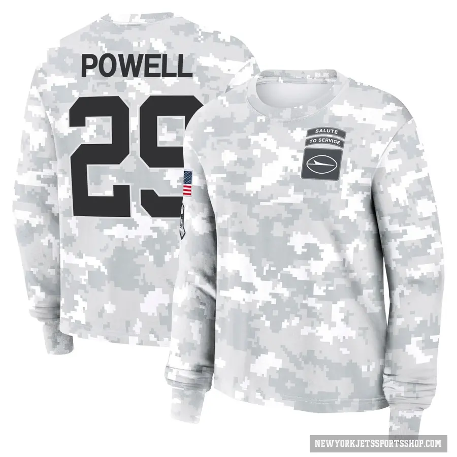Women's ＃29 Bilal Powell New York Jets Camo Arctic 2024 Salute to Service Long Sleeve T-Shirt