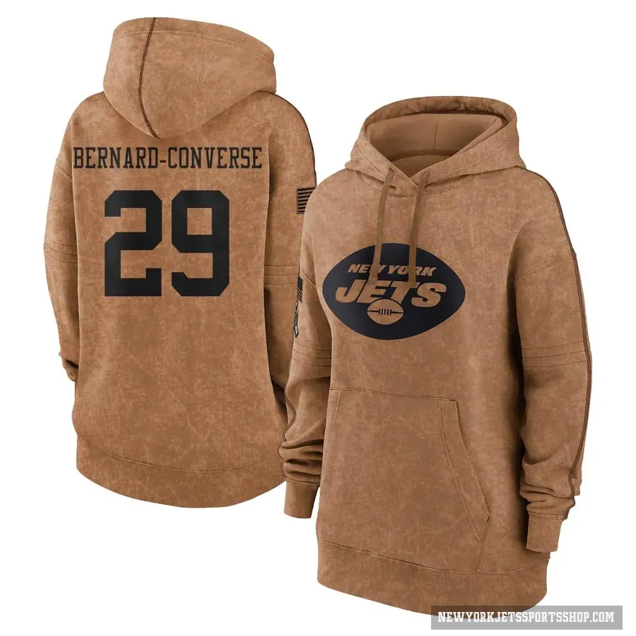 Women's ＃29 Jarrick Bernard-Converse New York Jets Brown 2023 Salute To Service Pullover Hoodie