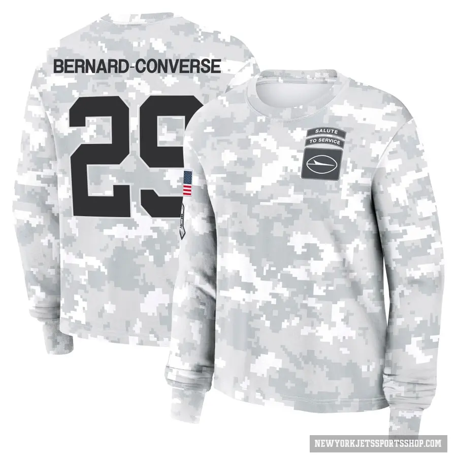 Women's ＃29 Jarrick Bernard-Converse New York Jets Camo Arctic 2024 Salute to Service Long Sleeve T-Shirt