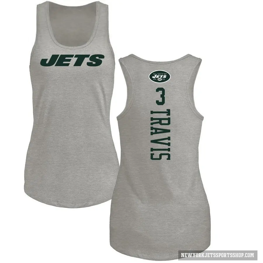 Women's ＃3 Jordan Travis New York Jets Ash Backer Tank Top