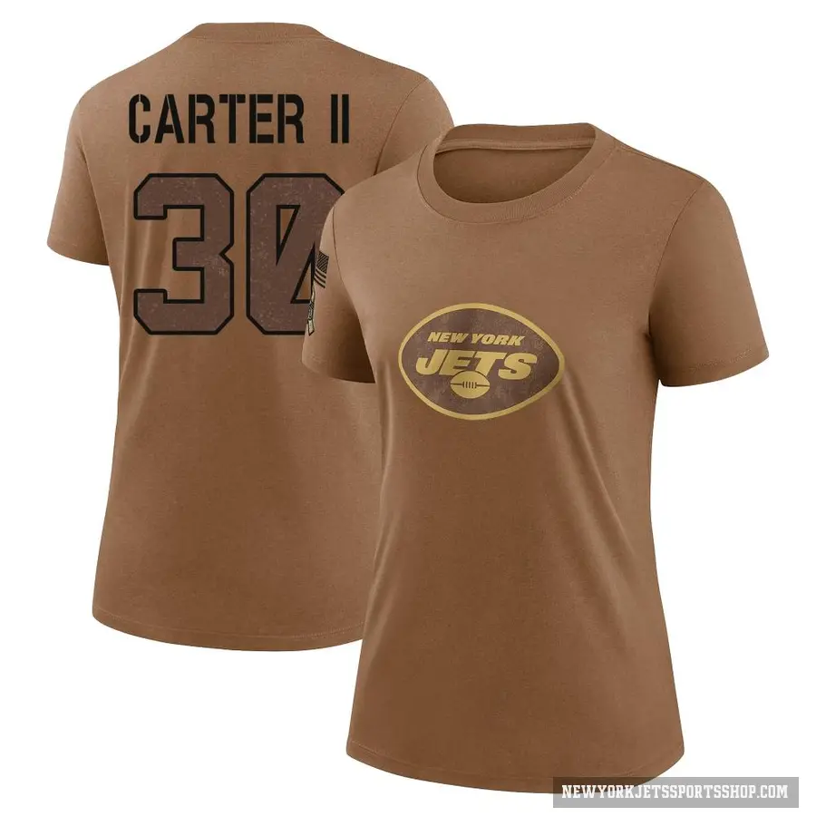 Women's ＃30 Michael Carter II New York Jets Brown 2023 Salute To Service Performance T-Shirt