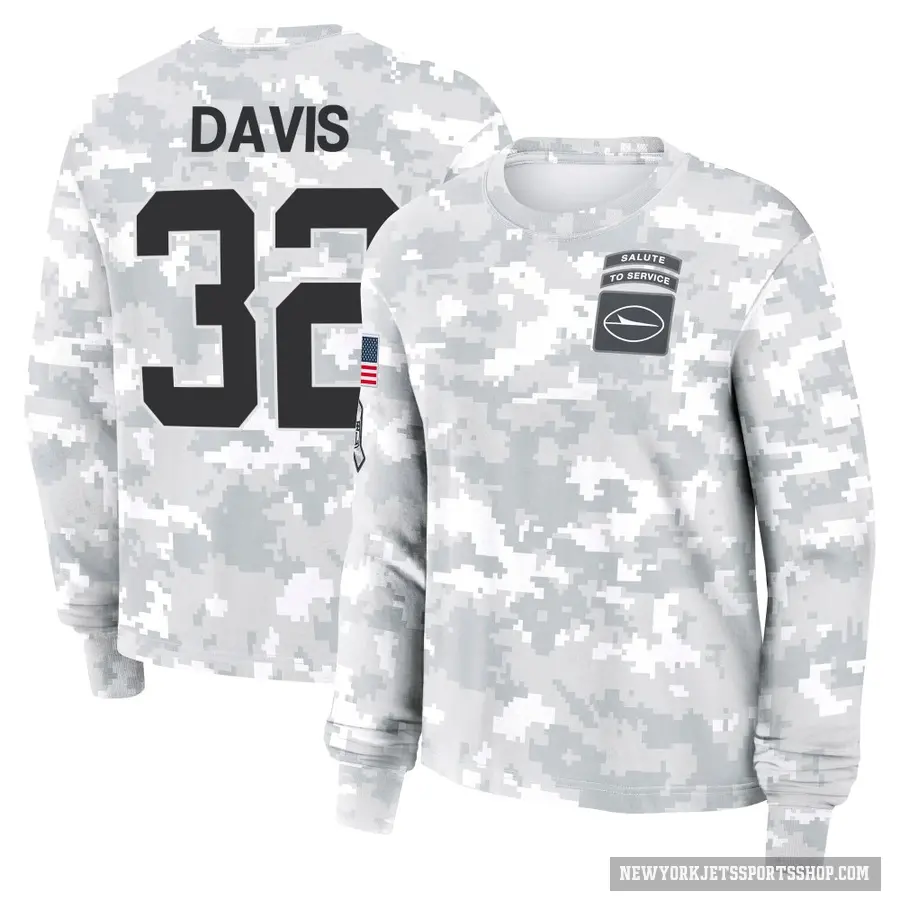 Women's ＃32 Isaiah Davis New York Jets Camo Arctic 2024 Salute to Service Long Sleeve T-Shirt
