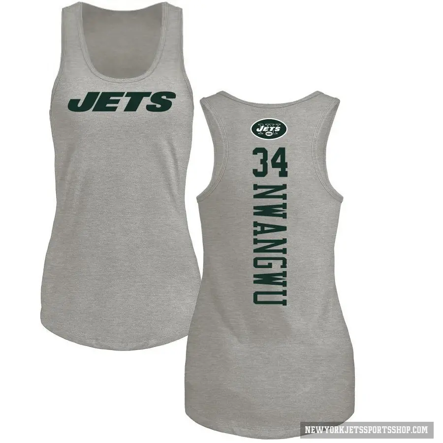 Women's ＃34 Kene Nwangwu New York Jets Ash Backer Tank Top