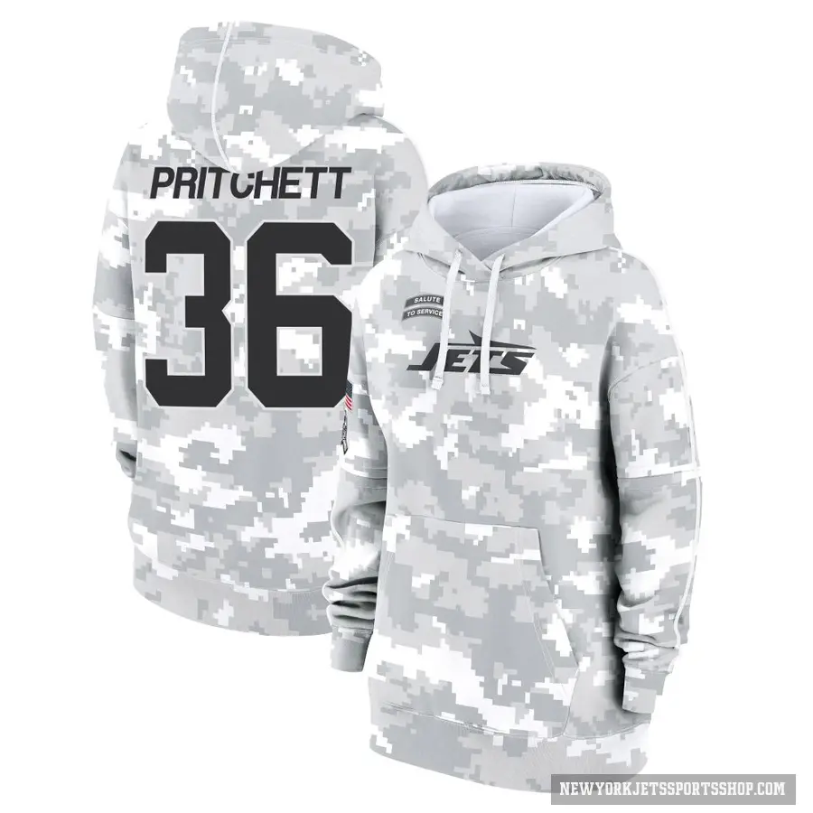 Women's ＃36 Jamaal Pritchett New York Jets Arctic Camo 2024 Salute to Service Club Fleece Pullover Hoodie