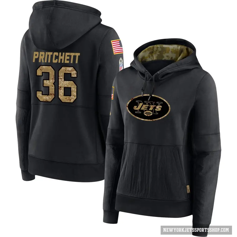 Women's ＃36 Jamaal Pritchett New York Jets Black 2020 Salute to Service Sideline Performance Pullover Hoodie