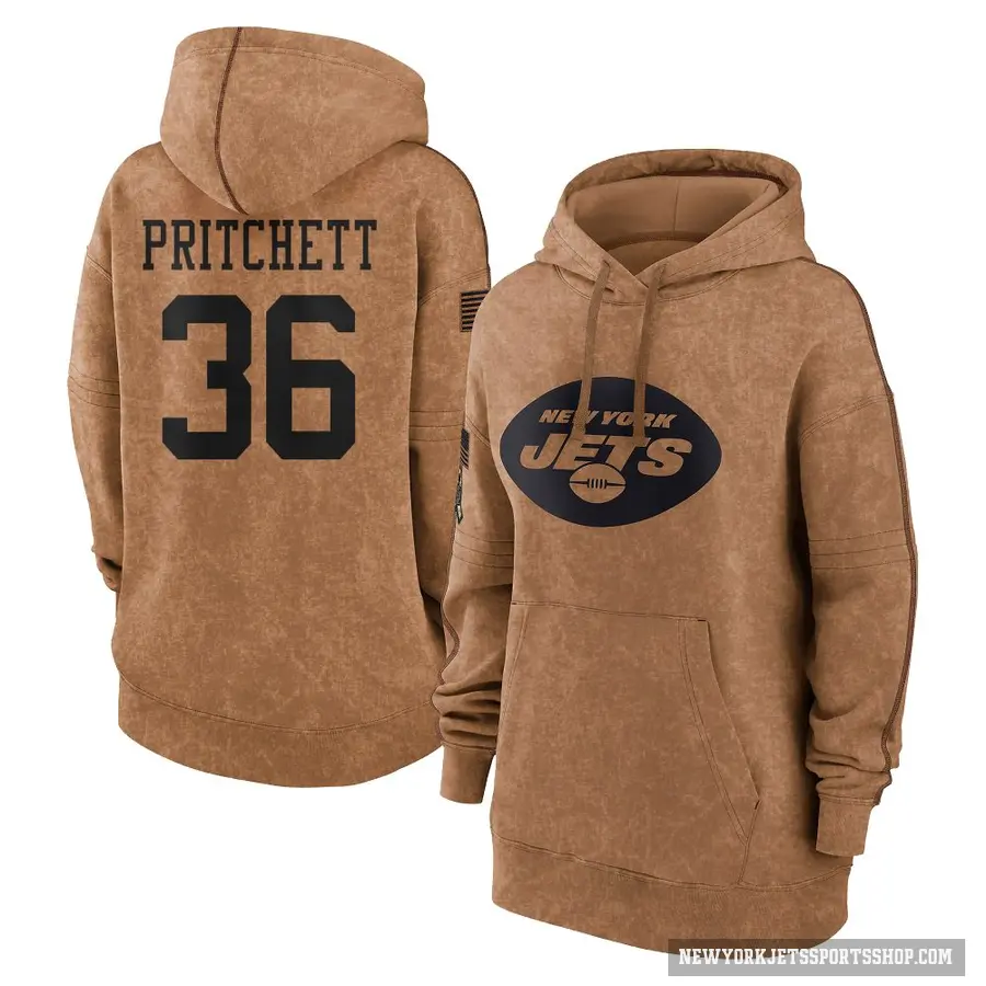 Women's ＃36 Jamaal Pritchett New York Jets Brown 2023 Salute To Service Pullover Hoodie