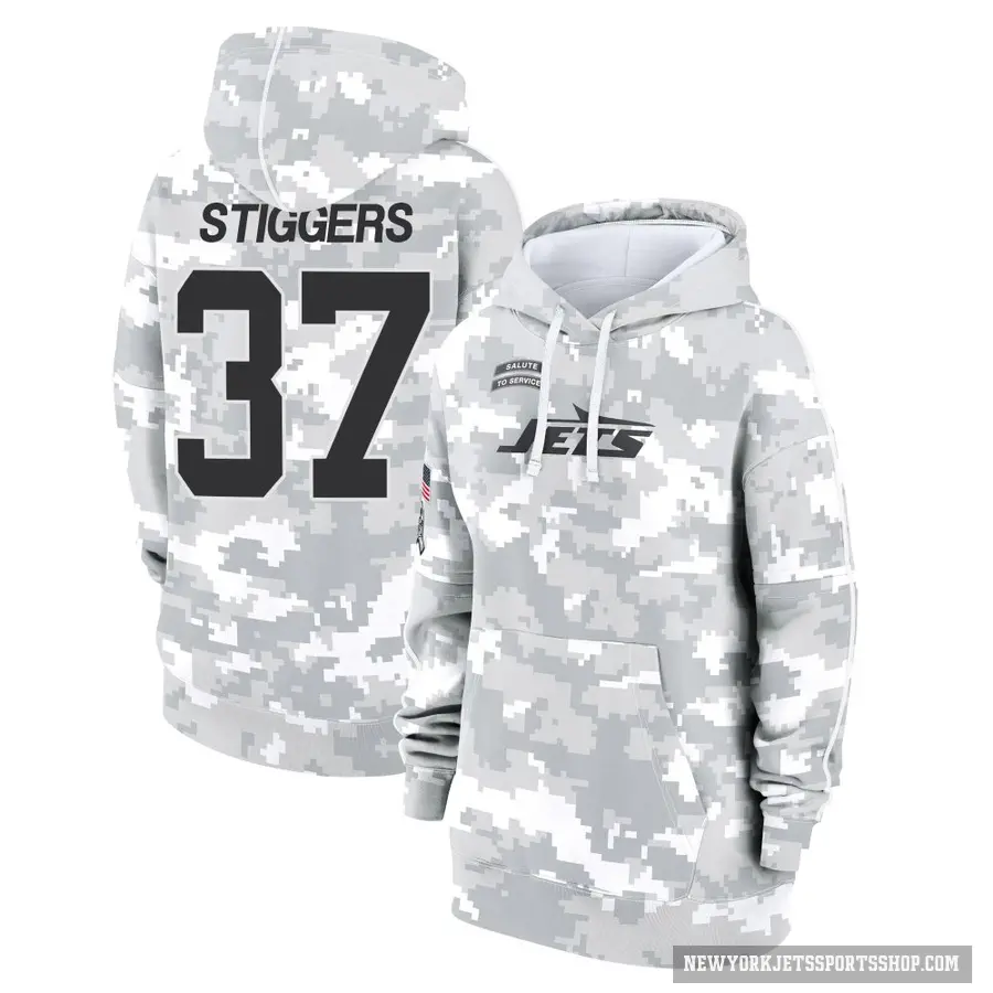 Women's ＃37 Qwan'tez Stiggers New York Jets Arctic Camo 2024 Salute to Service Club Fleece Pullover Hoodie