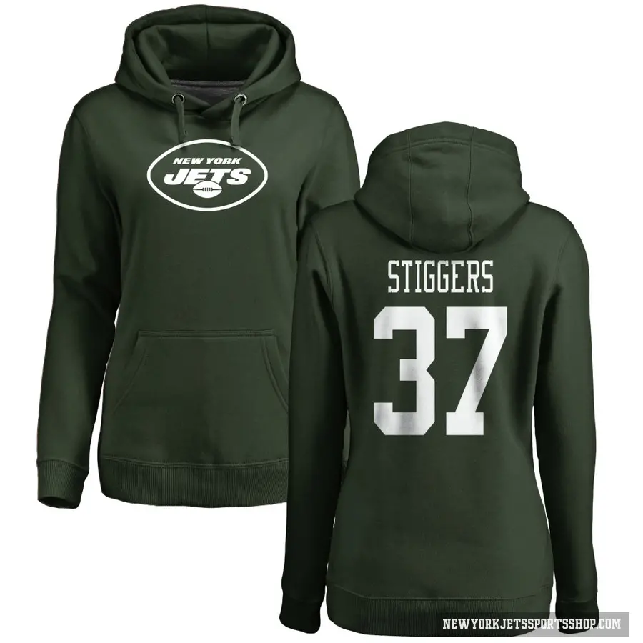 Women's ＃37 Qwan'tez Stiggers New York Jets Green Pro Line Logo Pullover Hoodie