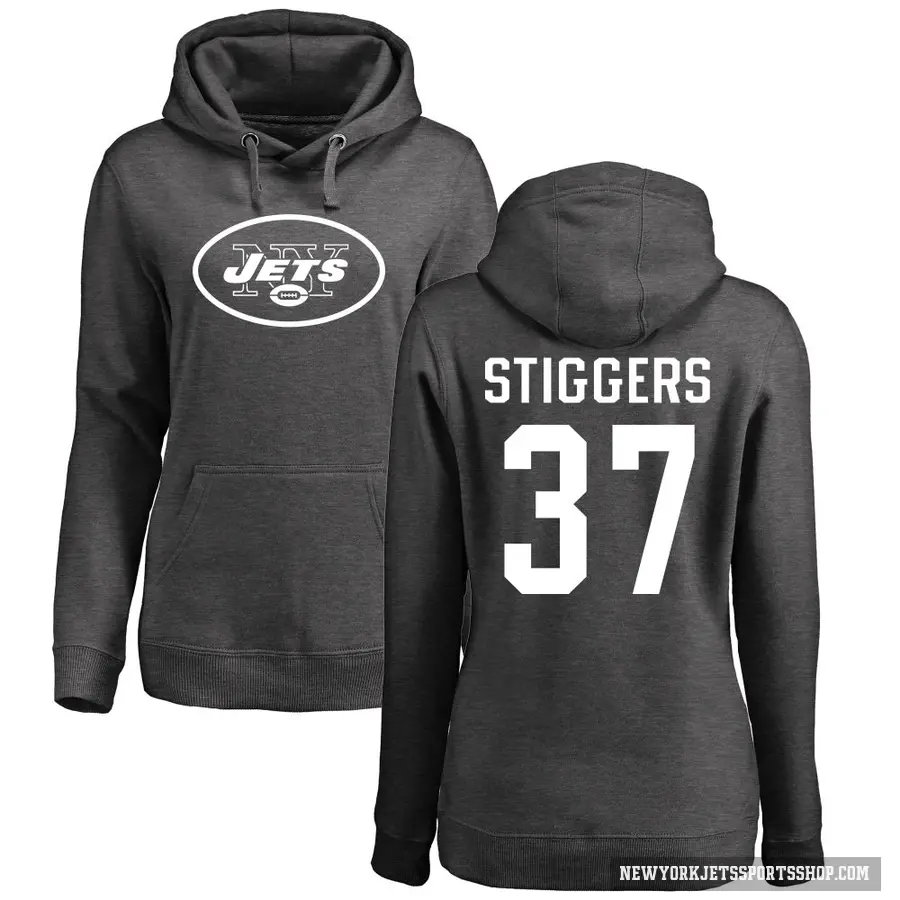 Women's ＃37 Qwan'tez Stiggers New York Jets Pro Line by Branded Ash One Color Pullover Hoodie