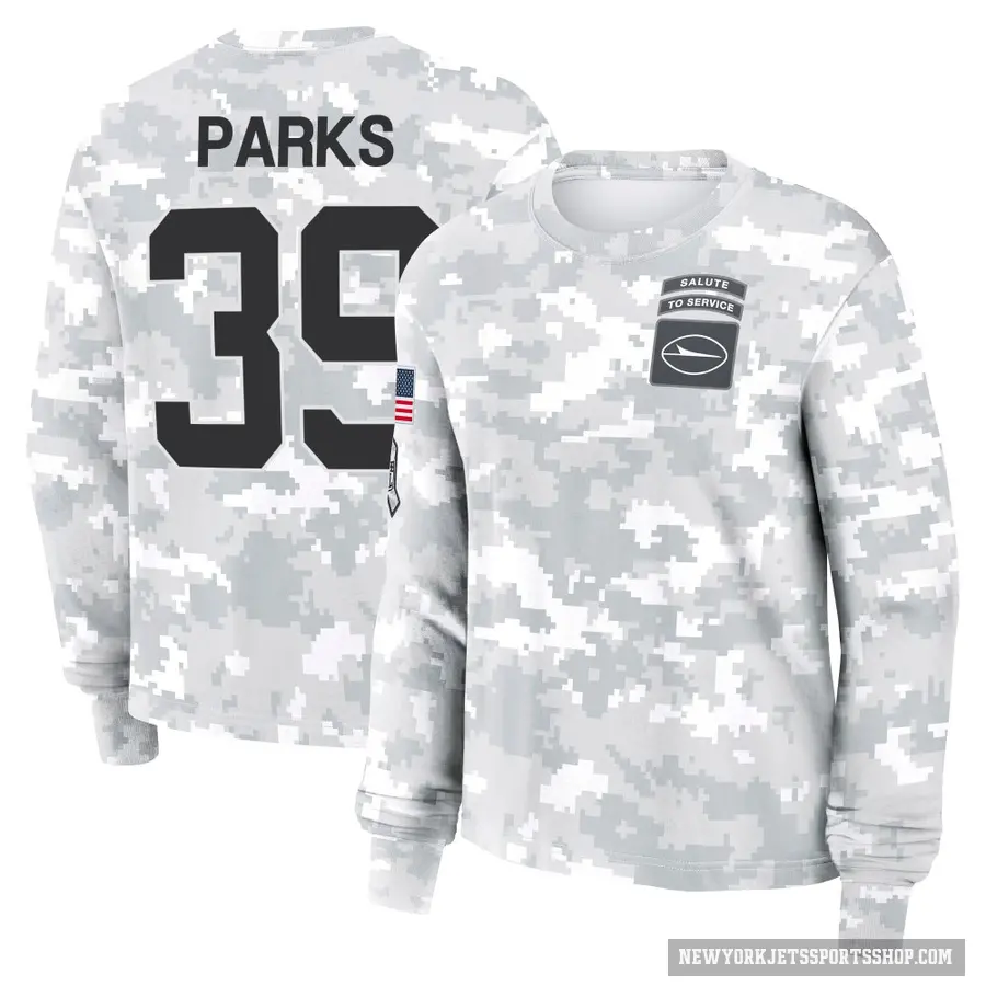 Women's ＃39 Will Parks New York Jets Camo Arctic 2024 Salute to Service Long Sleeve T-Shirt