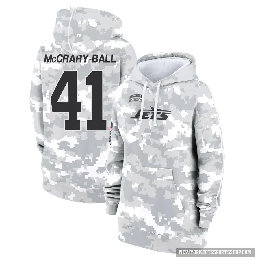 Women's ＃41 Marcelino McCrary-Ball New York Jets Arctic Camo 2024 Salute to Service Club Fleece Pullover Hoodie