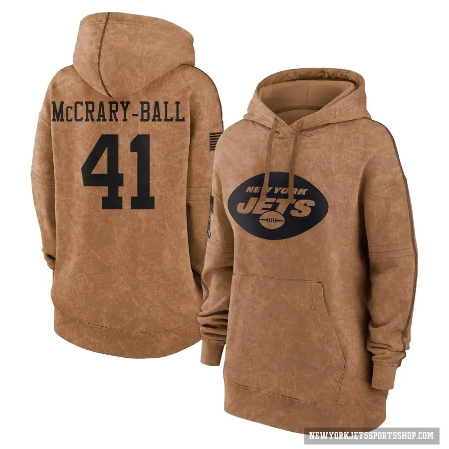 Women's ＃41 Marcelino McCrary-Ball New York Jets Brown 2023 Salute To Service Pullover Hoodie
