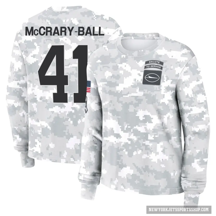Women's ＃41 Marcelino McCrary-Ball New York Jets Camo Arctic 2024 Salute to Service Long Sleeve T-Shirt