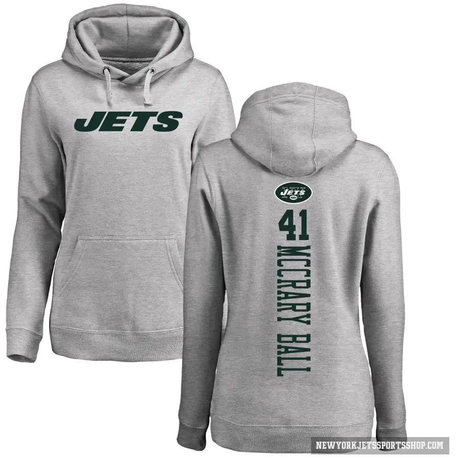 Women's ＃41 Marcelino McCrary-Ball New York Jets Pro Line Ash Backer Pullover Hoodie