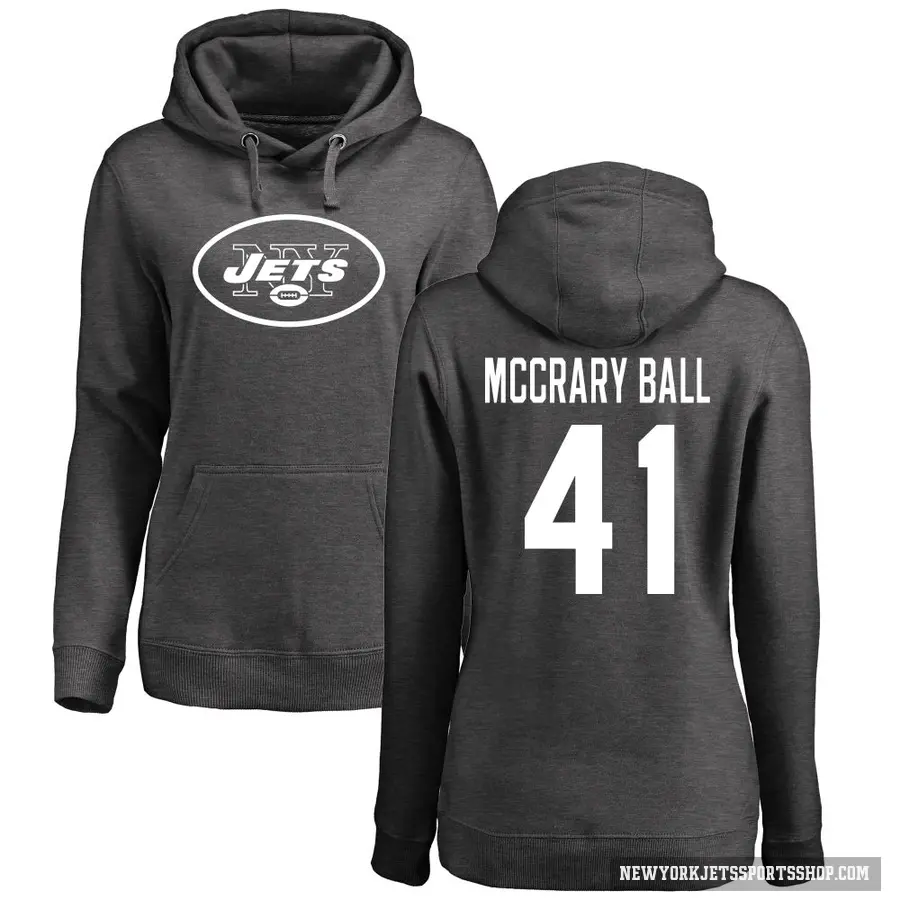 Women's ＃41 Marcelino McCrary-Ball New York Jets Pro Line by Branded Ash One Color Pullover Hoodie
