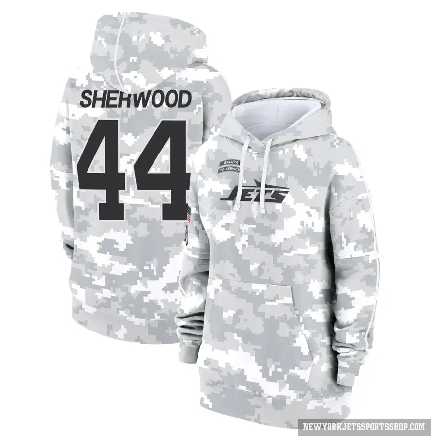 Women's ＃44 Jamien Sherwood New York Jets Arctic Camo 2024 Salute to Service Club Fleece Pullover Hoodie