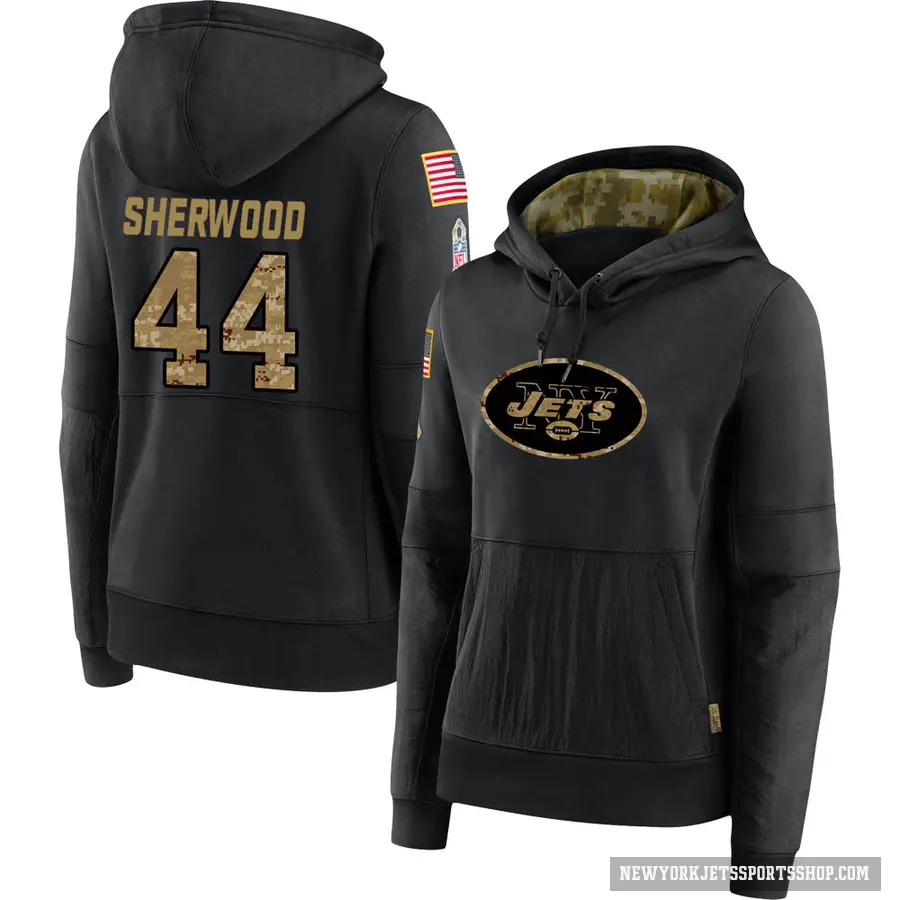 Women's ＃44 Jamien Sherwood New York Jets Black 2020 Salute to Service Sideline Performance Pullover Hoodie
