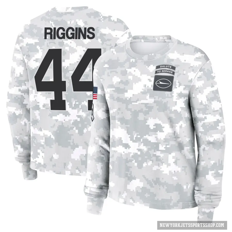 Women's ＃44 John Riggins New York Jets Camo Arctic 2024 Salute to Service Long Sleeve T-Shirt