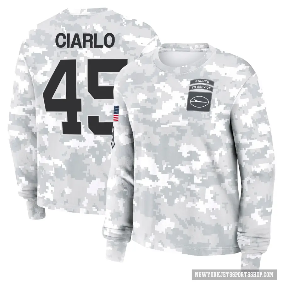 Women's ＃45 Jimmy Ciarlo New York Jets Camo Arctic 2024 Salute to Service Long Sleeve T-Shirt