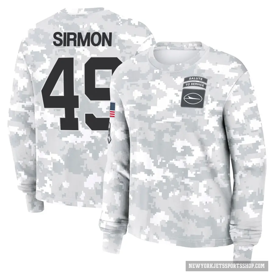 Women's ＃49 Jackson Sirmon New York Jets Camo Arctic 2024 Salute to Service Long Sleeve T-Shirt
