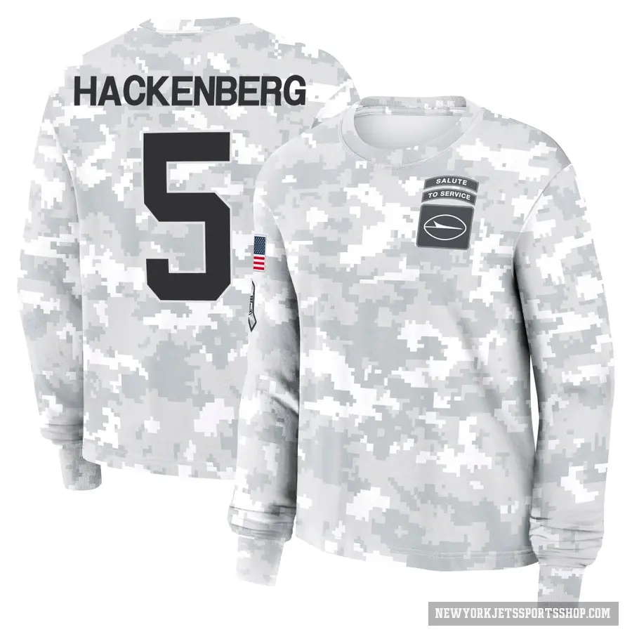 Women's ＃5 Christian Hackenberg New York Jets Camo Arctic 2024 Salute to Service Long Sleeve T-Shirt
