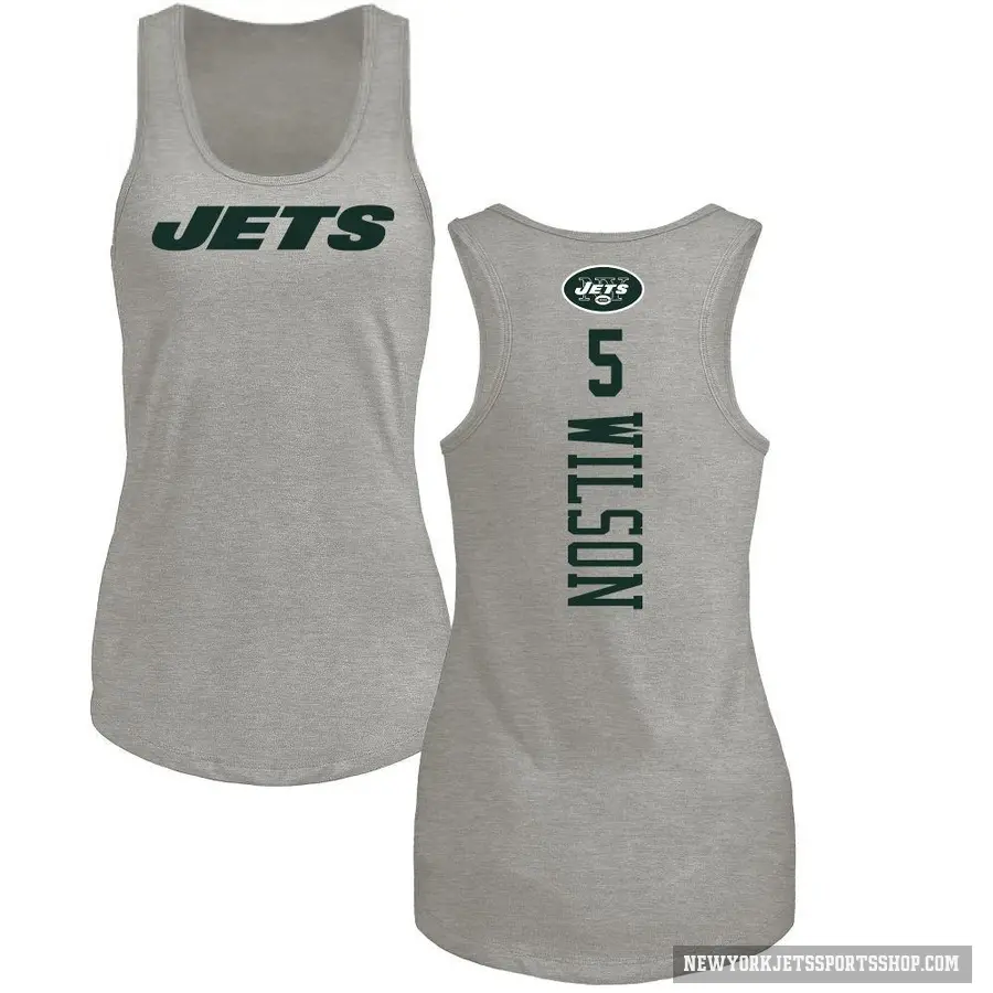 Women's ＃5 Garrett Wilson New York Jets Ash Backer Tank Top