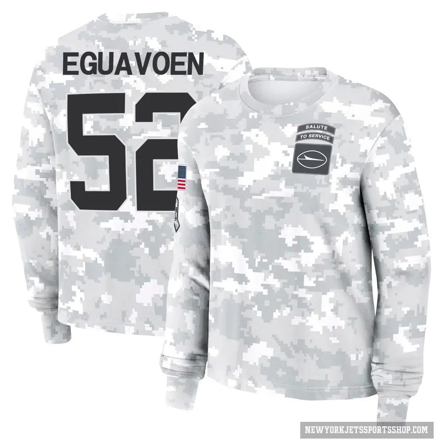 Women's ＃52 Sam Eguavoen New York Jets Camo Arctic 2024 Salute to Service Long Sleeve T-Shirt