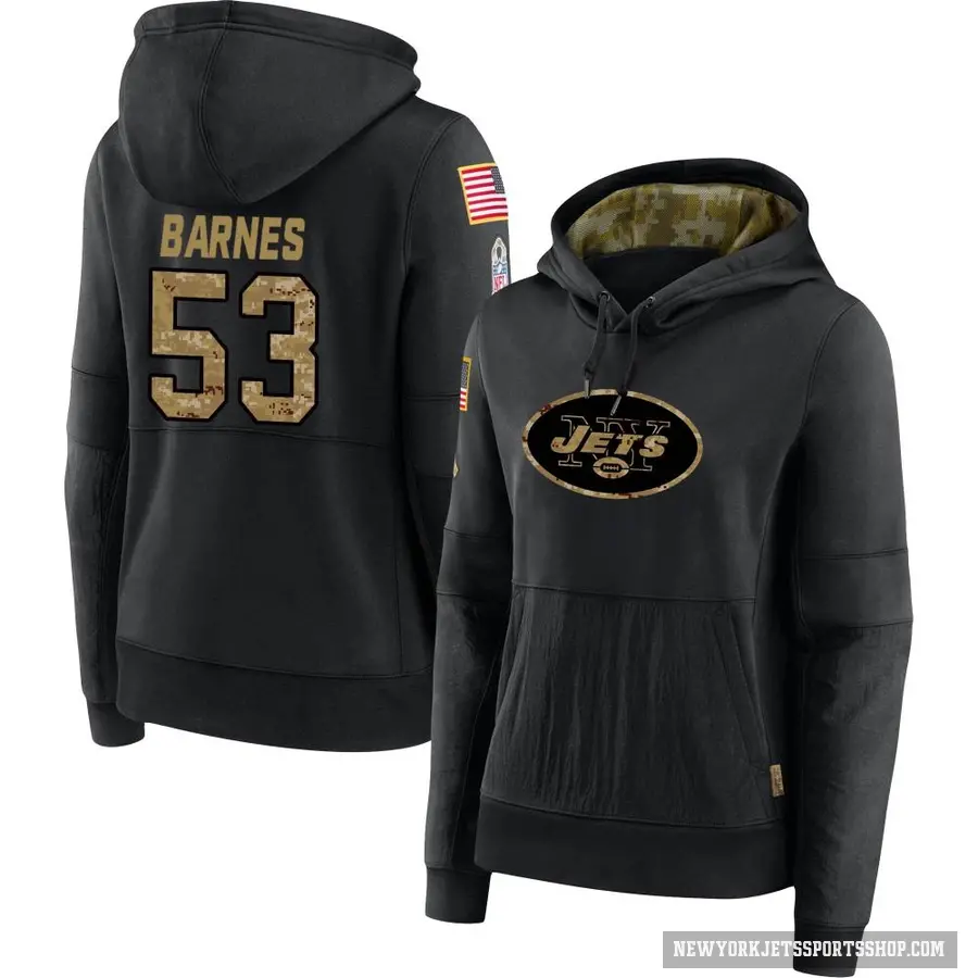 Women's ＃53 Zaire Barnes New York Jets Black 2020 Salute to Service Sideline Performance Pullover Hoodie
