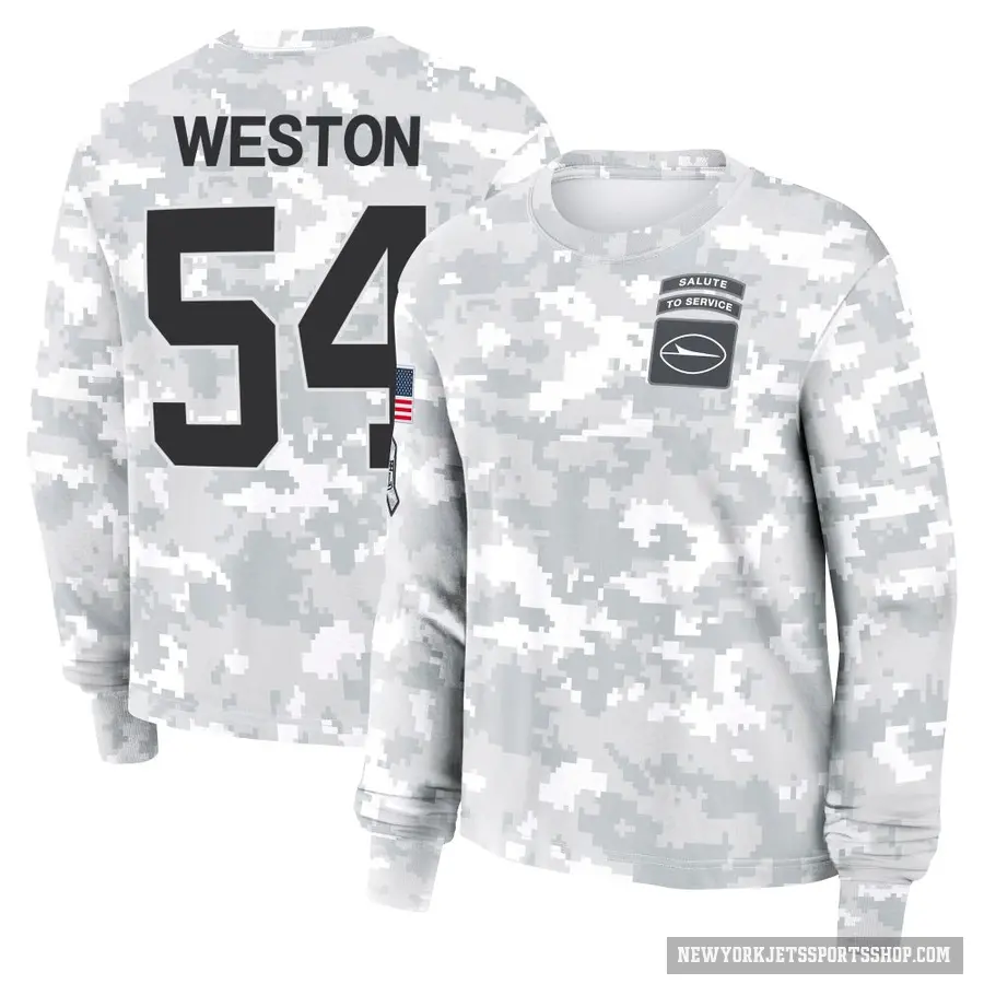 Women's ＃54 Ja'Markis Weston New York Jets Camo Arctic 2024 Salute to Service Long Sleeve T-Shirt
