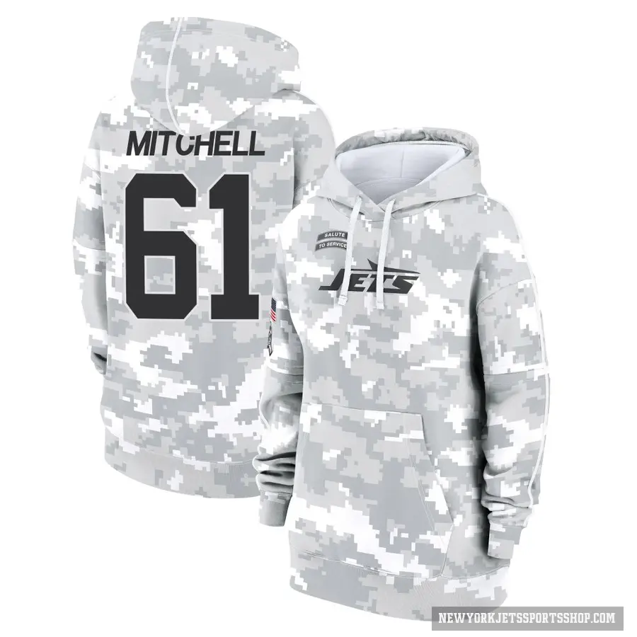 Women's ＃61 Max Mitchell New York Jets Arctic Camo 2024 Salute to Service Club Fleece Pullover Hoodie
