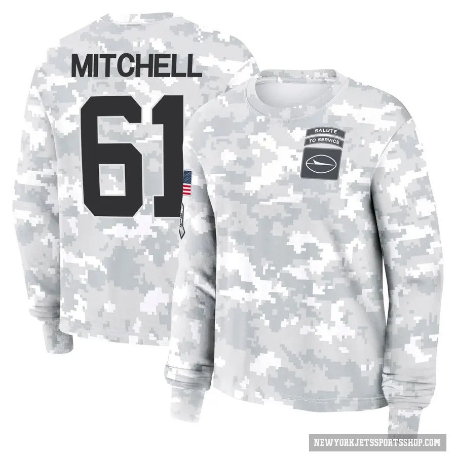 Women's ＃61 Max Mitchell New York Jets Camo Arctic 2024 Salute to Service Long Sleeve T-Shirt