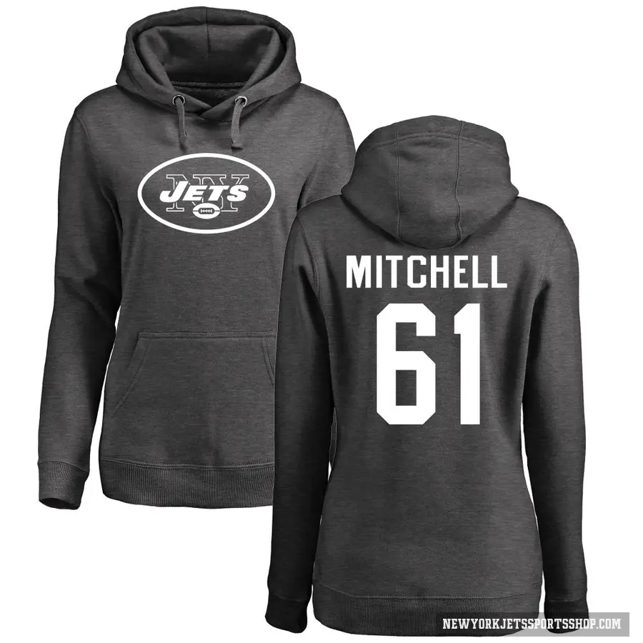 Women's ＃61 Max Mitchell New York Jets Pro Line by Branded Ash One Color Pullover Hoodie