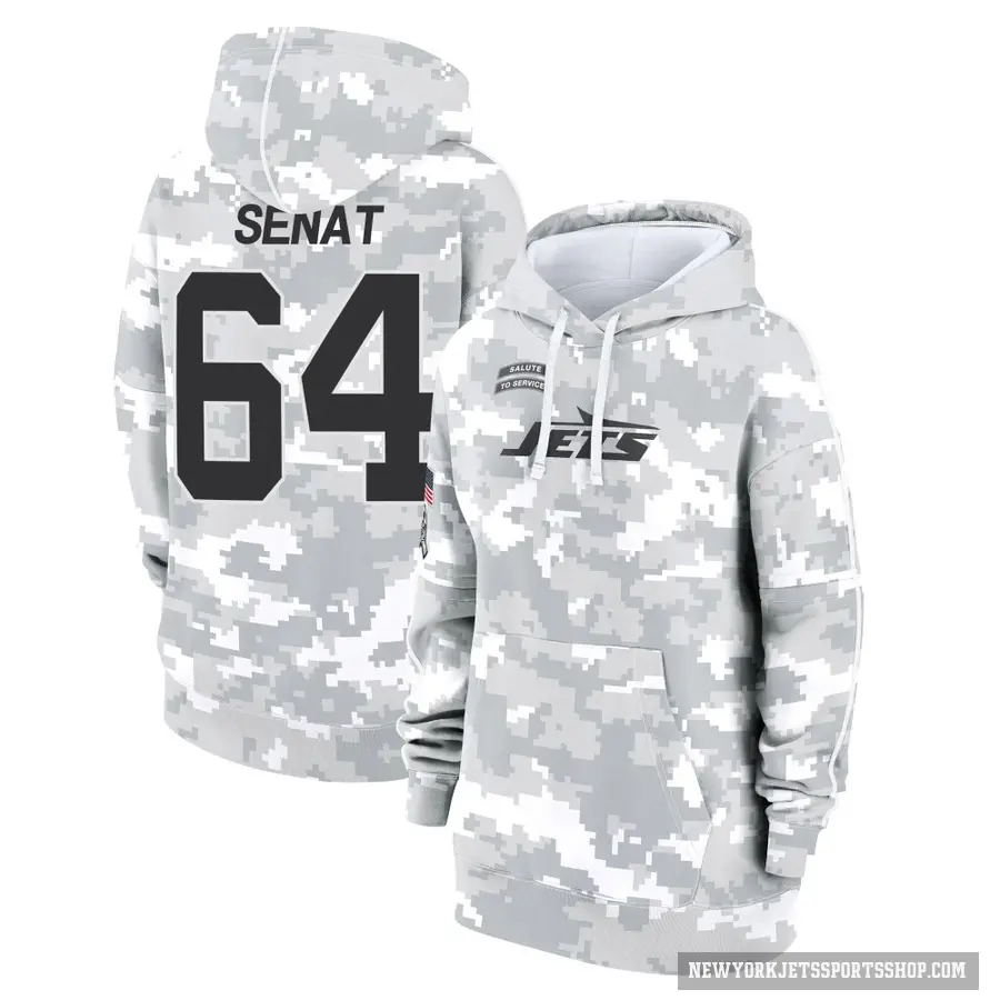 Women's ＃64 Greg Senat New York Jets Arctic Camo 2024 Salute to Service Club Fleece Pullover Hoodie