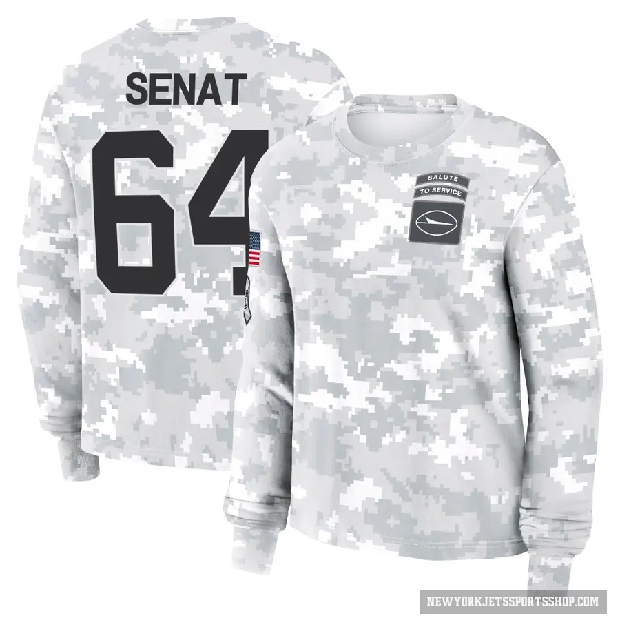 Women's ＃64 Greg Senat New York Jets Camo Arctic 2024 Salute to Service Long Sleeve T-Shirt