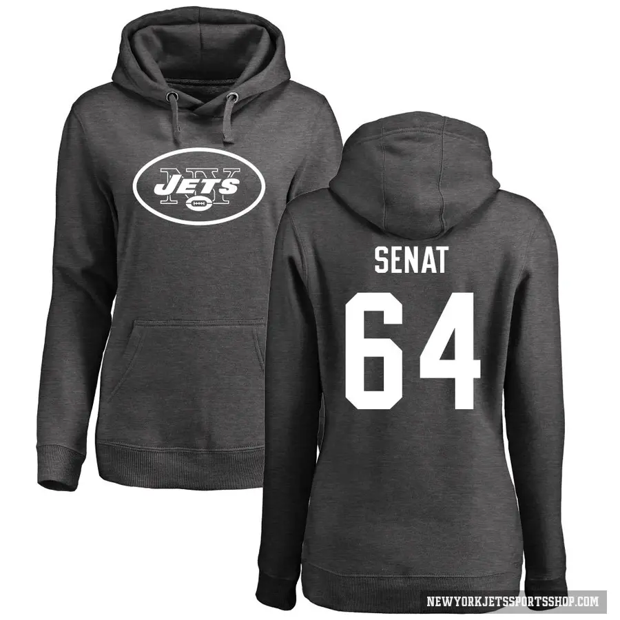 Women's ＃64 Greg Senat New York Jets Pro Line by Branded Ash One Color Pullover Hoodie