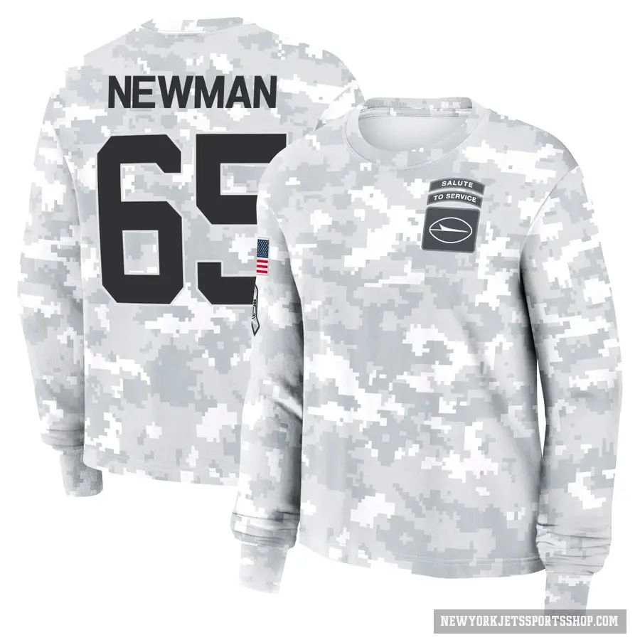 Women's ＃65 Xavier Newman New York Jets Camo Arctic 2024 Salute to Service Long Sleeve T-Shirt