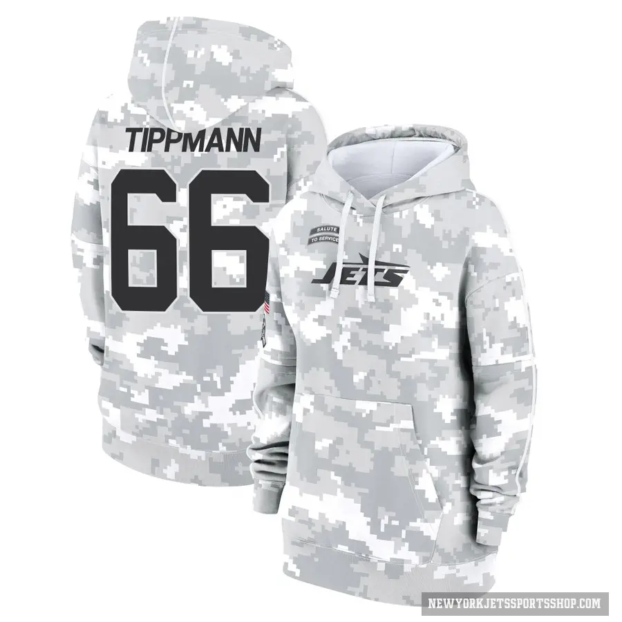 Women's ＃66 Joe Tippmann New York Jets Arctic Camo 2024 Salute to Service Club Fleece Pullover Hoodie