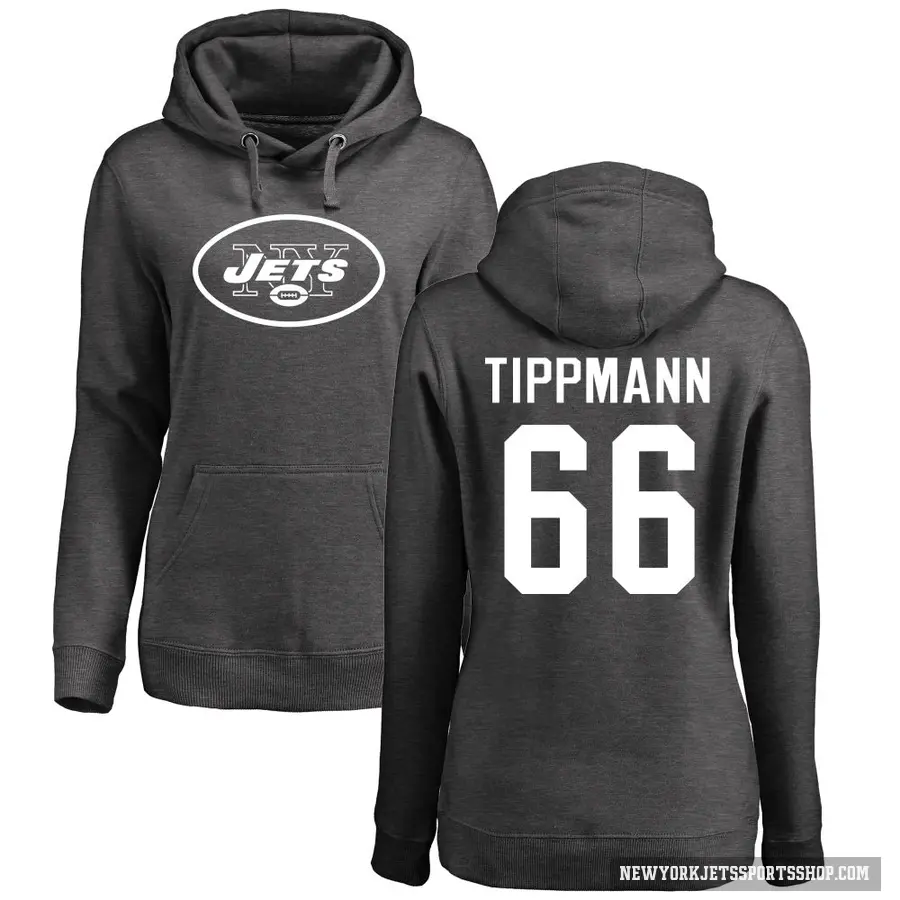 Women's ＃66 Joe Tippmann New York Jets Pro Line by Branded Ash One Color Pullover Hoodie