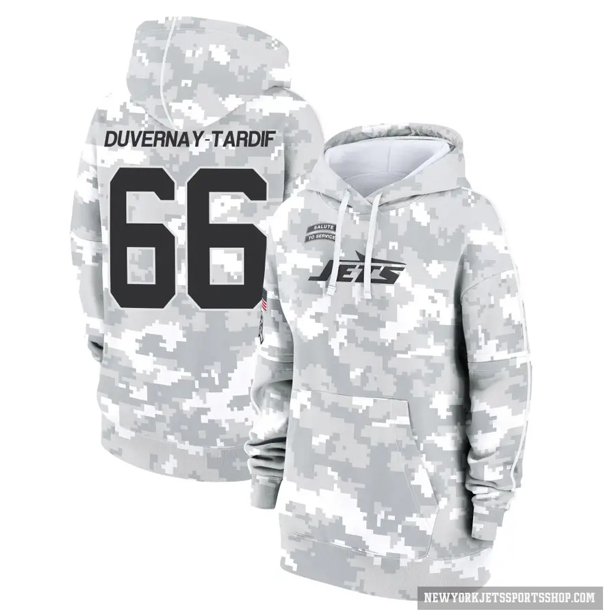 Women's ＃66 Laurent Duvernay-Tardif New York Jets Arctic Camo 2024 Salute to Service Club Fleece Pullover Hoodie