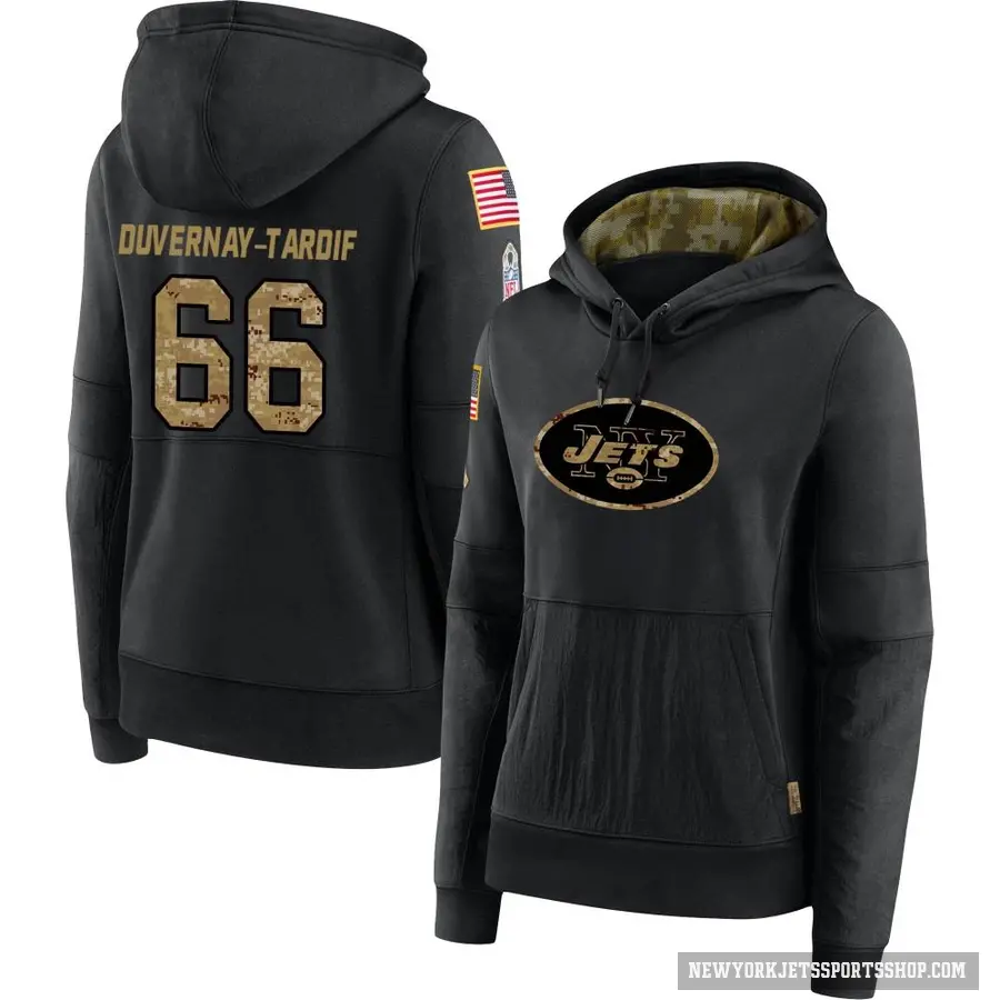 Women's ＃66 Laurent Duvernay-Tardif New York Jets Black 2020 Salute to Service Sideline Performance Pullover Hoodie